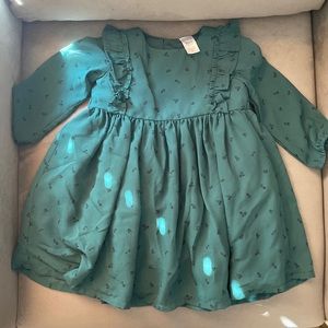 18 m Carters long sleeve green dress with lining